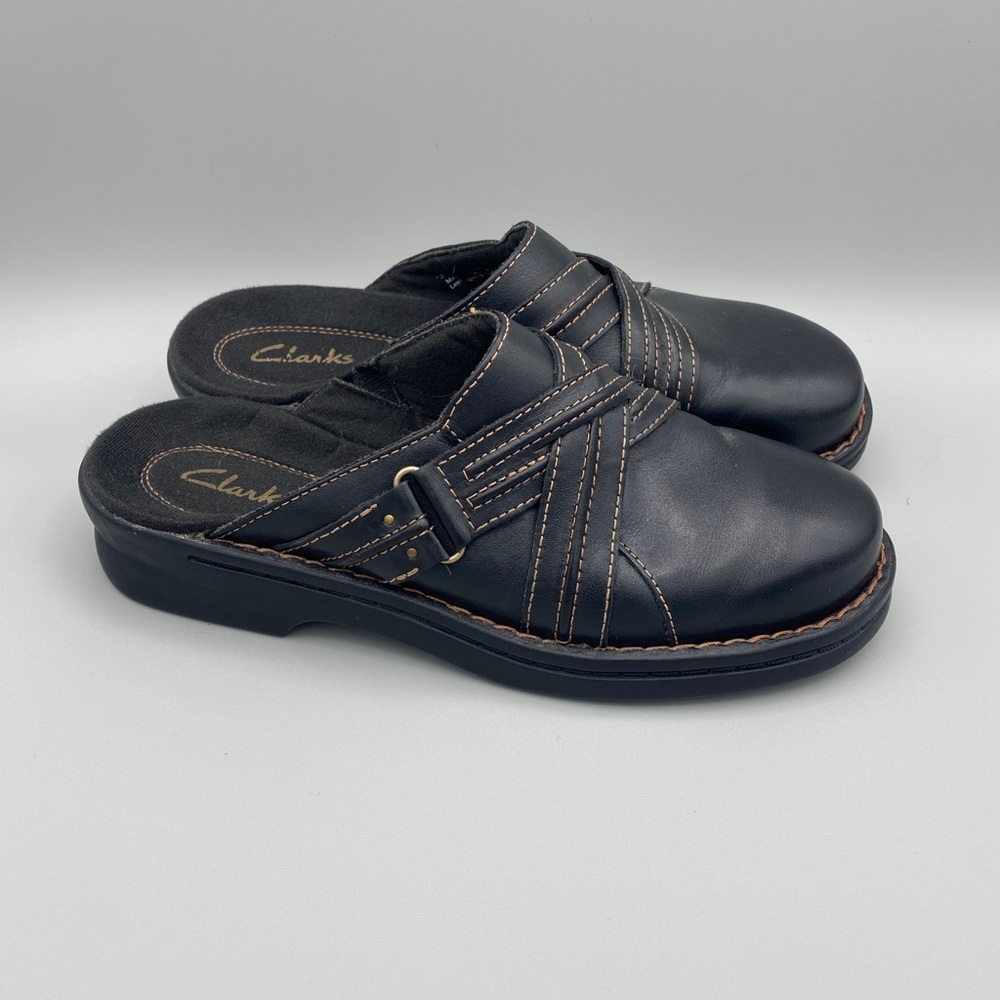 Clarks Round Toe Slip On Clogs US Womens 7M Black 35114 - Picture 3 of 10